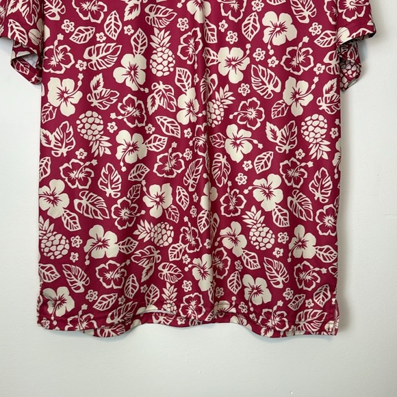 Tattoo Golf Aloha Series Pink/Off White Hibiscus Print Golf Shirt. Size Large. - Picture 4 of 11